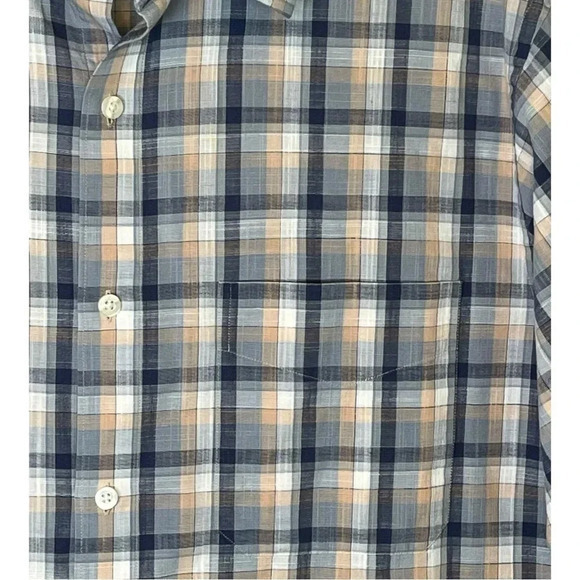 Johnston & Murphy Tailored Fit Plaid Short Sleeve Button Down Men Size Large - Picture 2 of 9